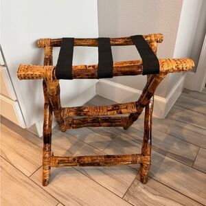 Vintage Bamboo Rattan Luggage Rack-Guest Suitcase Stand Burnt Bamboo Rack Stand